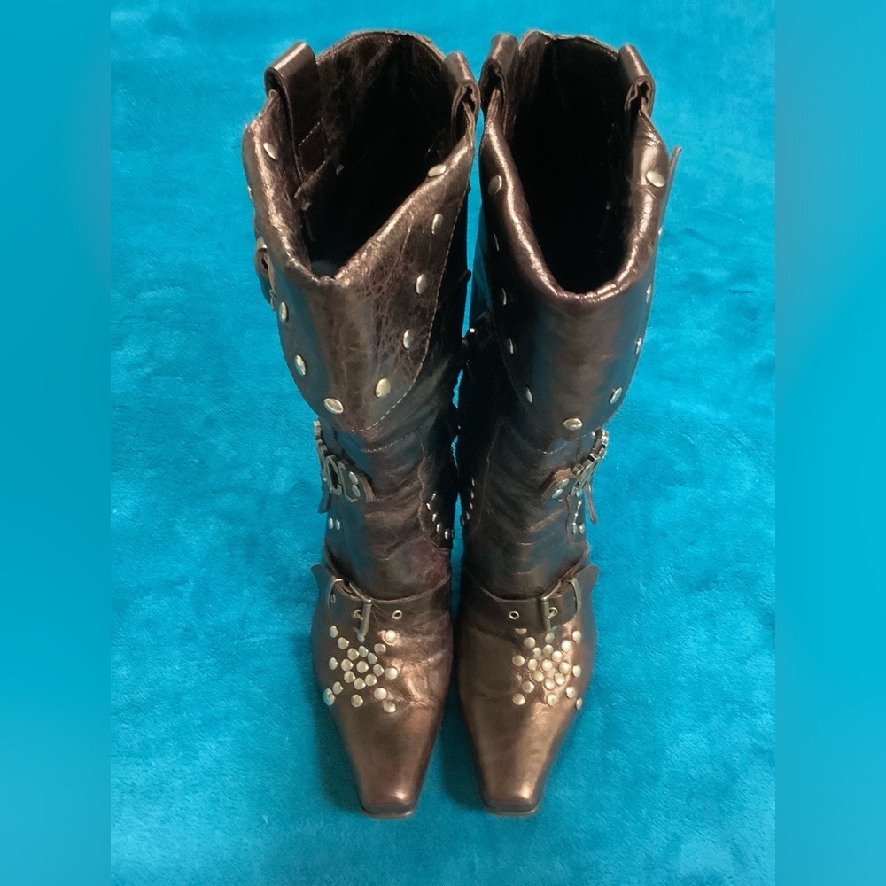ORORO distressed leather studded buckle Boots - Picture 5 of 16